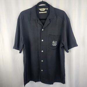 DAVINCI CALIFORNIA Camp Shirt Mens L Black Rayon Blend Resort Bowling Casual